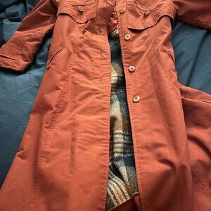 Rust Orange Long Coat with Plaid Lining